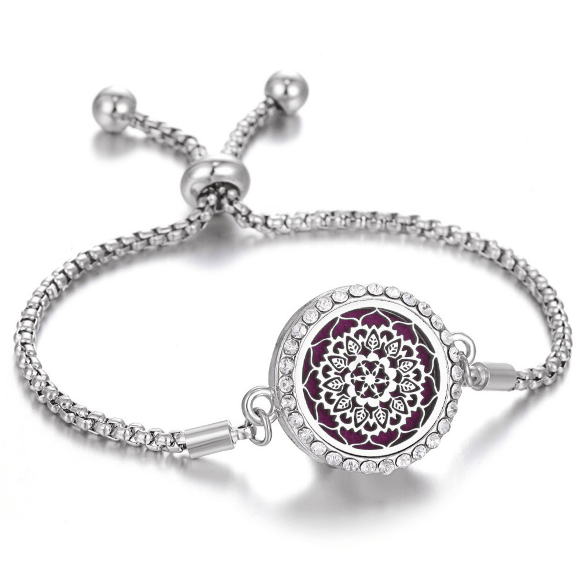 Elegant Lotus Fragrance Bracelet featuring a delicate lotus charm with intricate petal designs, paired with a fragrance-infused bead for a soothing and stylish accessory.
