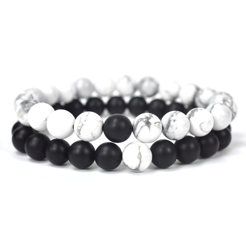White Pine Wood & Matte Black Stone Bead Bracelet featuring light, breathable natural pine wood beads paired with matte black stones, eco-friendly and skin-friendly design, perfect for minimal style and summer wear