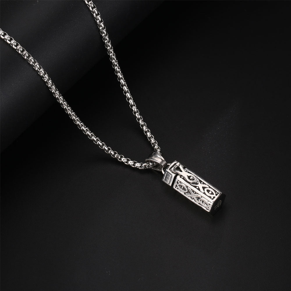 Polished geometric fragrance pendant necklace with 60cm chain, vintage style from Bin Israr Studio, perfect for daily wear