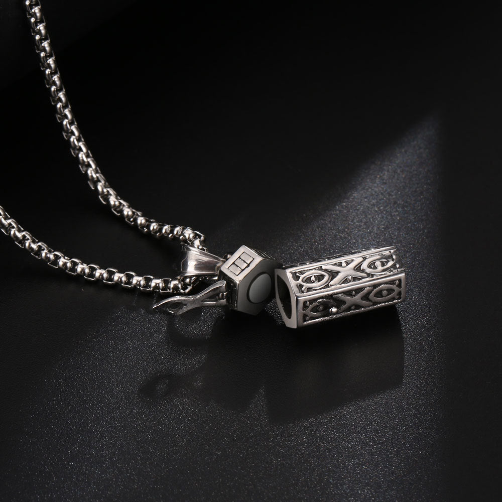 Aromatherapy pendant necklace with chain, retro geometric design for men and women, holds essential oils or perfume, by Bin Israr Studio