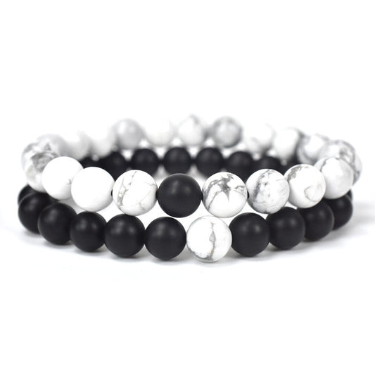 White Pine Wood & Matte Black Stone Bead Bracelet featuring light, breathable natural pine wood beads paired with matte black stones, eco-friendly and skin-friendly design, perfect for minimal style and summer wear