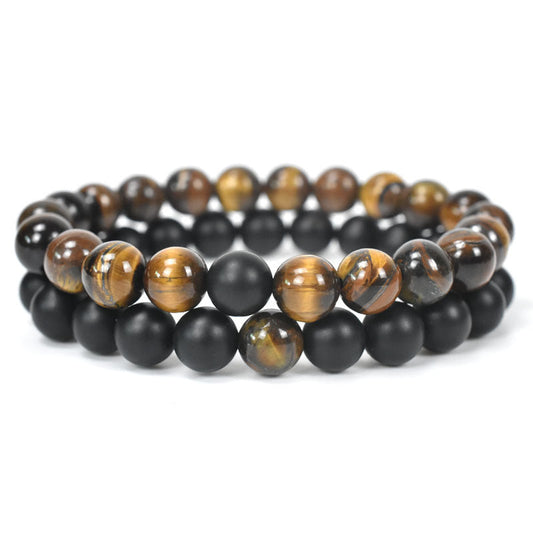 Yellow Tiger Eye & Matte Black Stone Bead Bracelet featuring natural tiger eye beads for focus and protection, paired with matte black stones for bold contrast, spiritual and stylish design, ideal for men or women