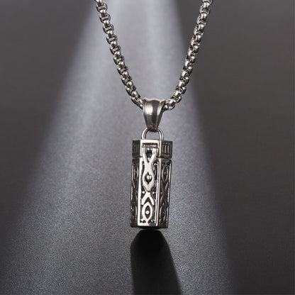 Unisex retro-style scent pendant necklace from Bin Israr Studio, features 2.5cm geometric polished pendant with refillable fragrance chamber