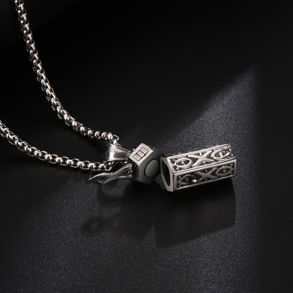 Aromatherapy pendant necklace with chain, retro geometric design for men and women, holds essential oils or perfume, by Bin Israr Studio